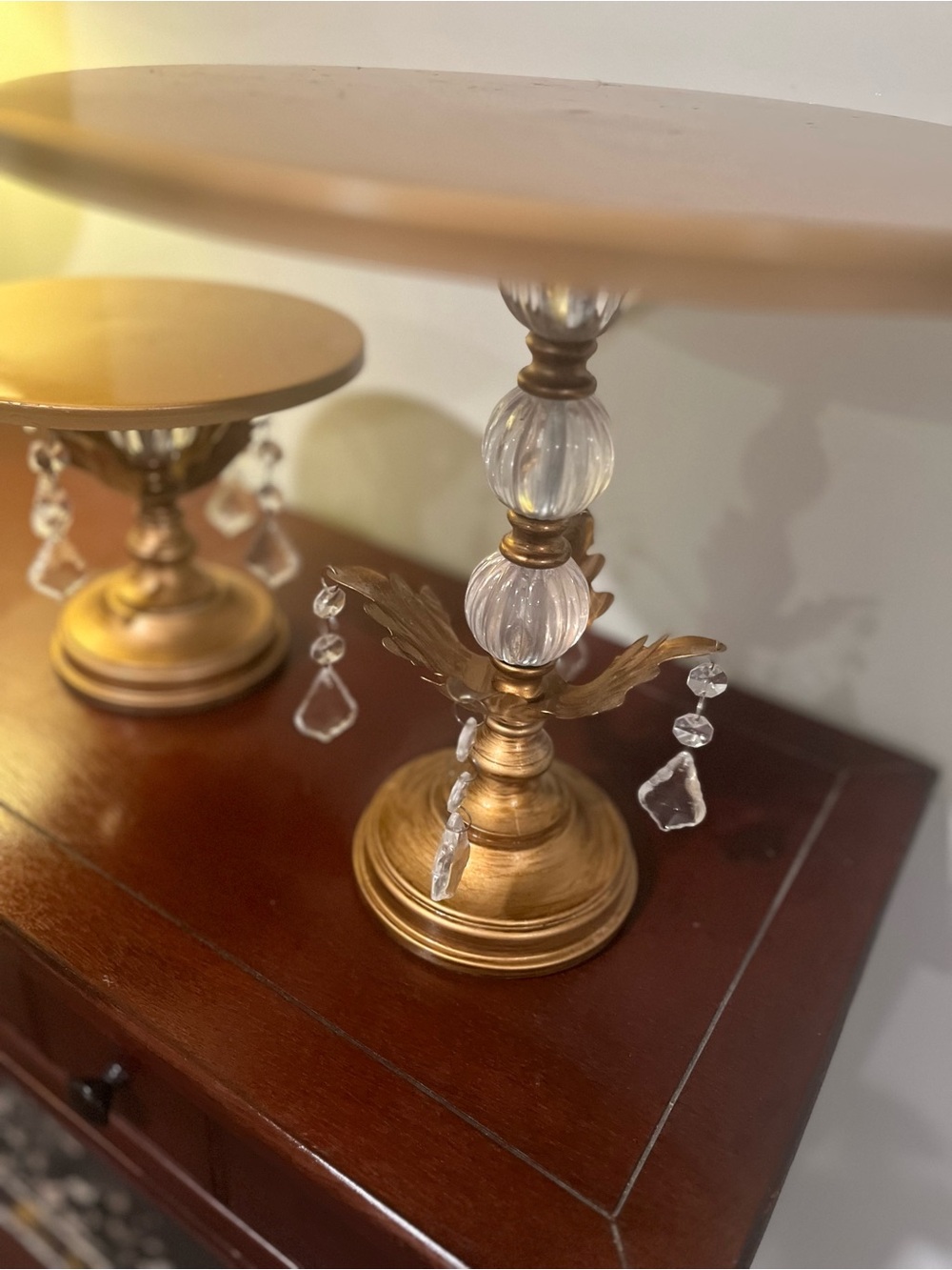 Gold Accent Pedestal Cake Stand with Crystal Drops